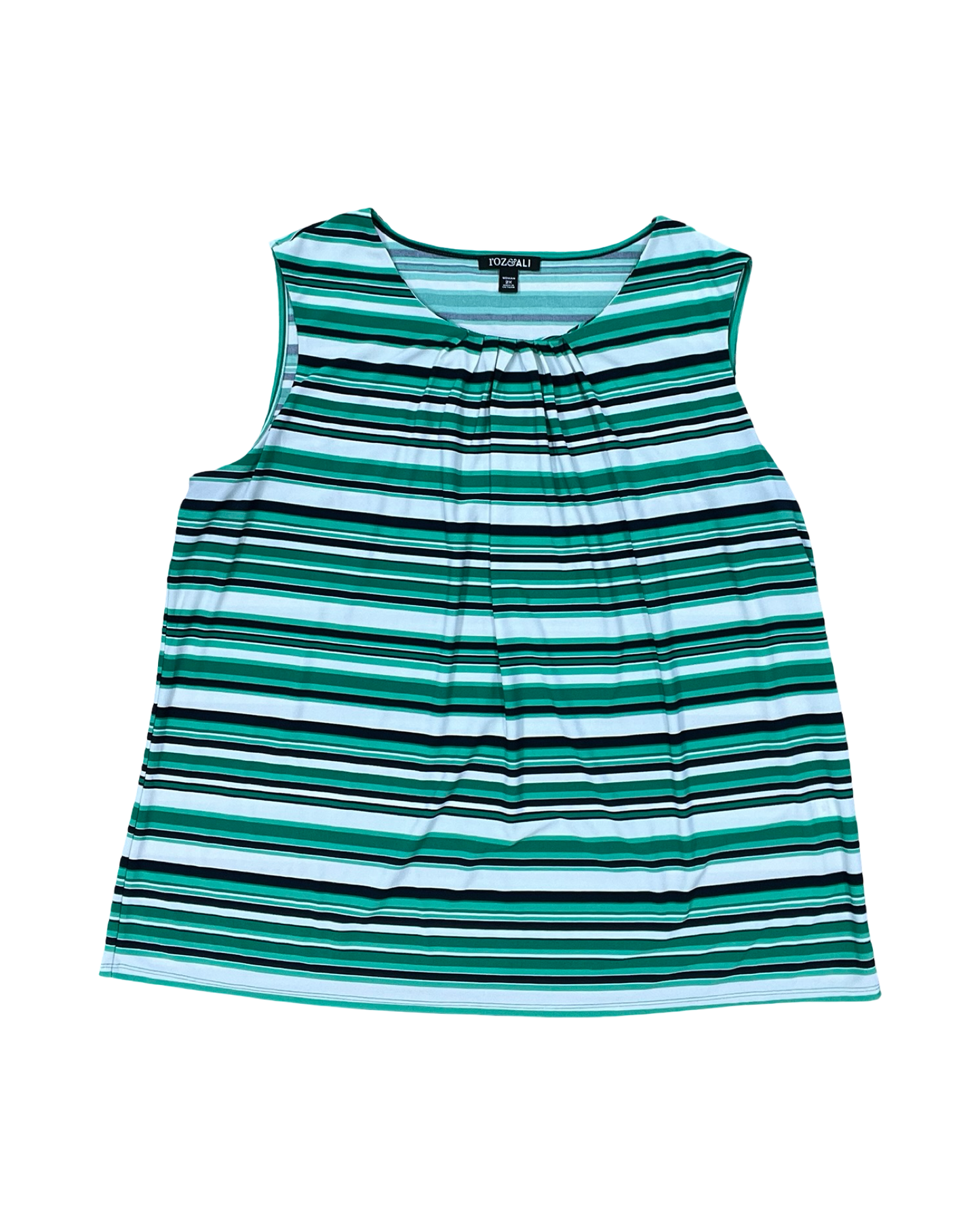 Top Sleeveless By Roz And Ali In Green & White, Size:2X