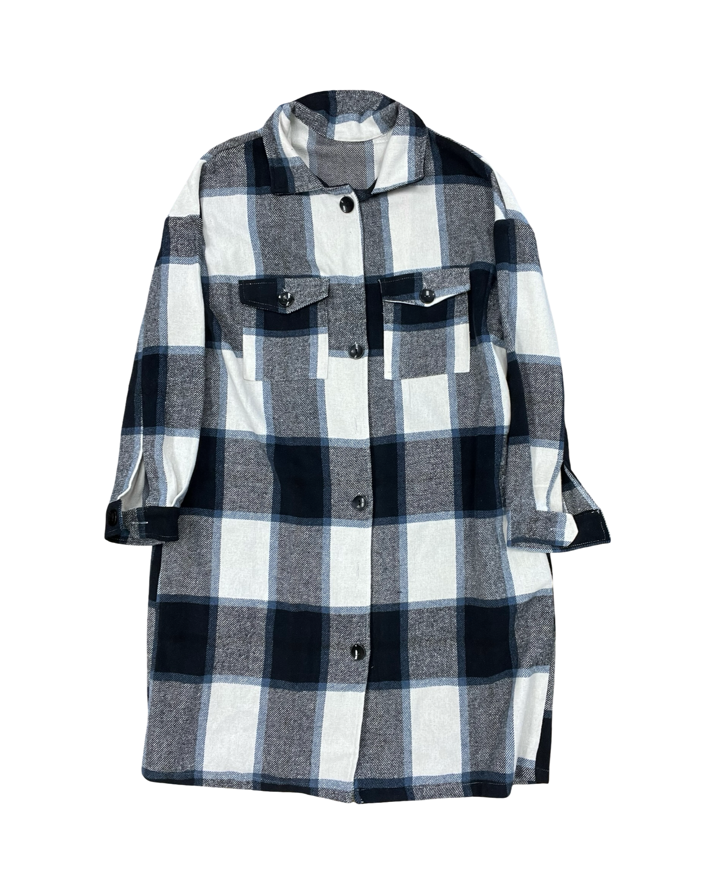 Jacket Shirt By Clothes Mentor In Blue & White, Size:M