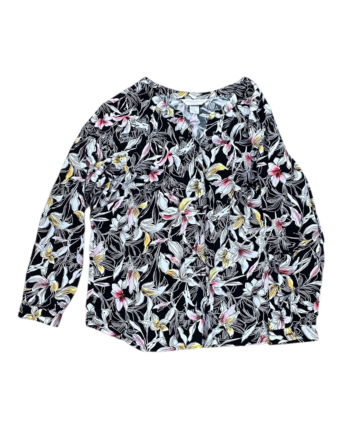 Blouse Ls By Christopher And Banks In Black & White, Size:L