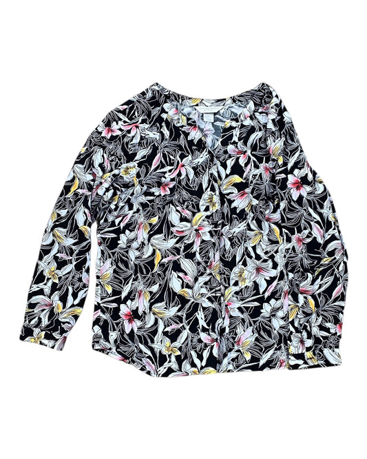 Blouse Ls By Christopher And Banks In Black & White, Size:L