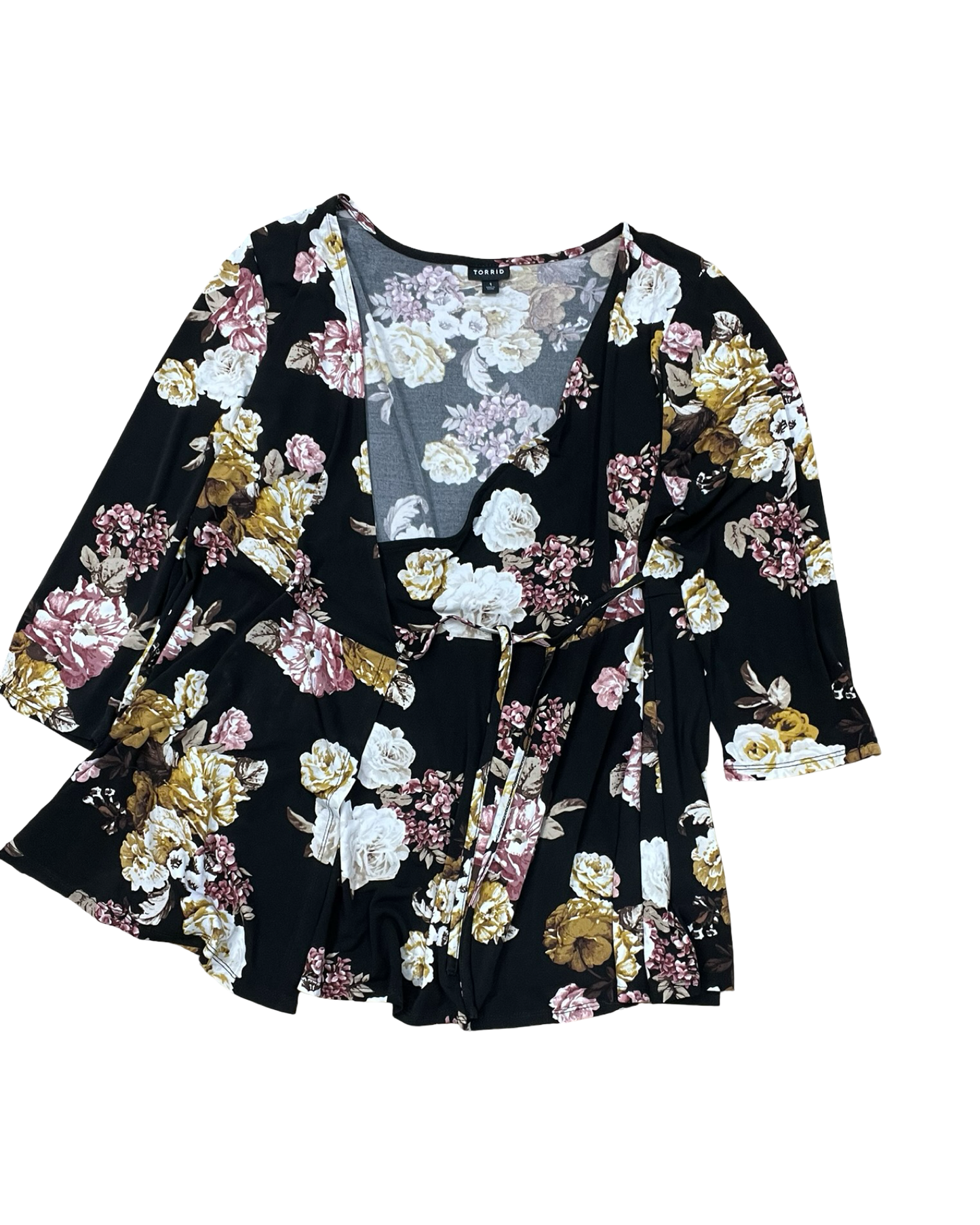 Top 3/4 Sleeve By Torrid In Black & Cream, Size:1X