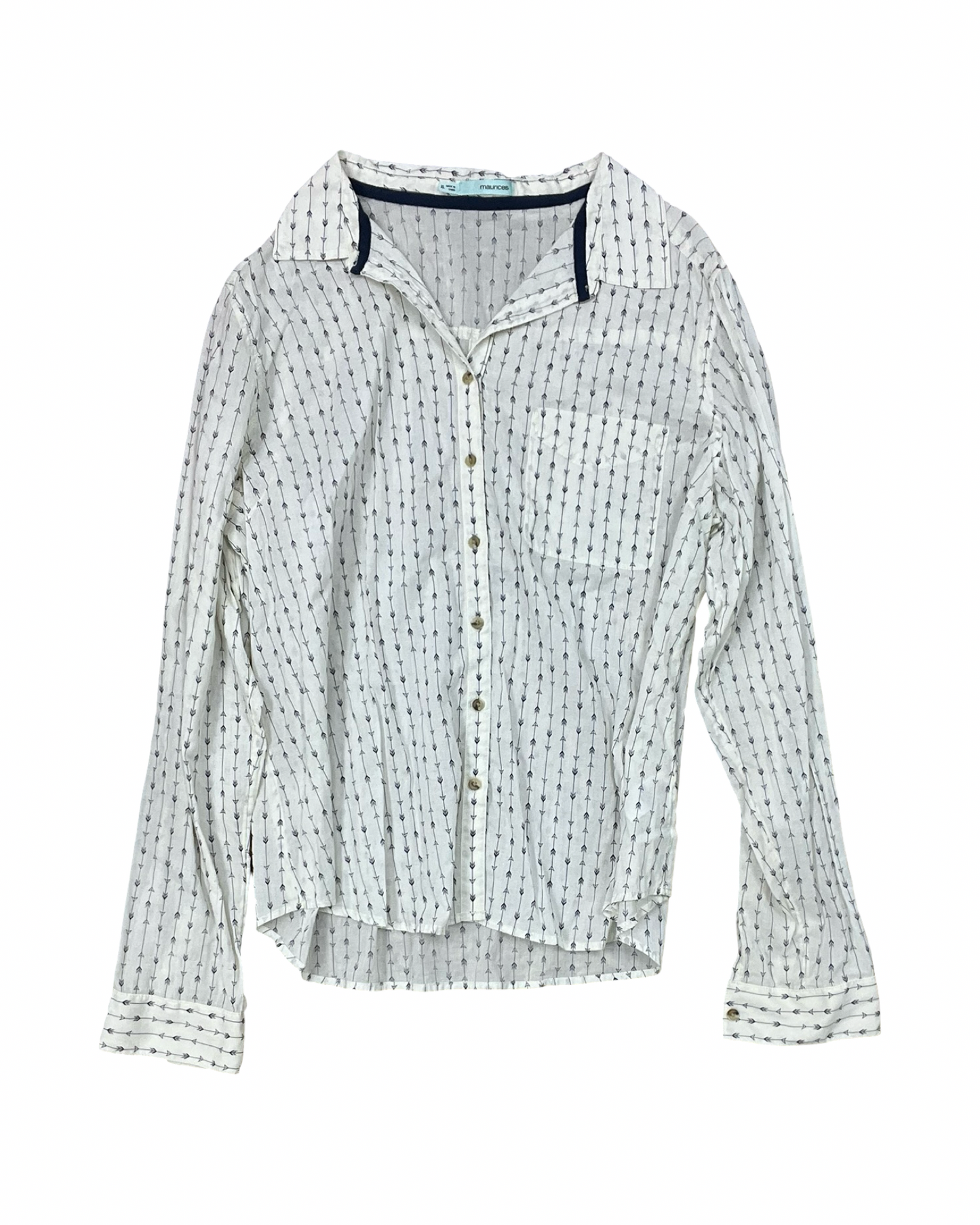 Blouse Ls By Maurices In Blue & Cream, Size:Xl