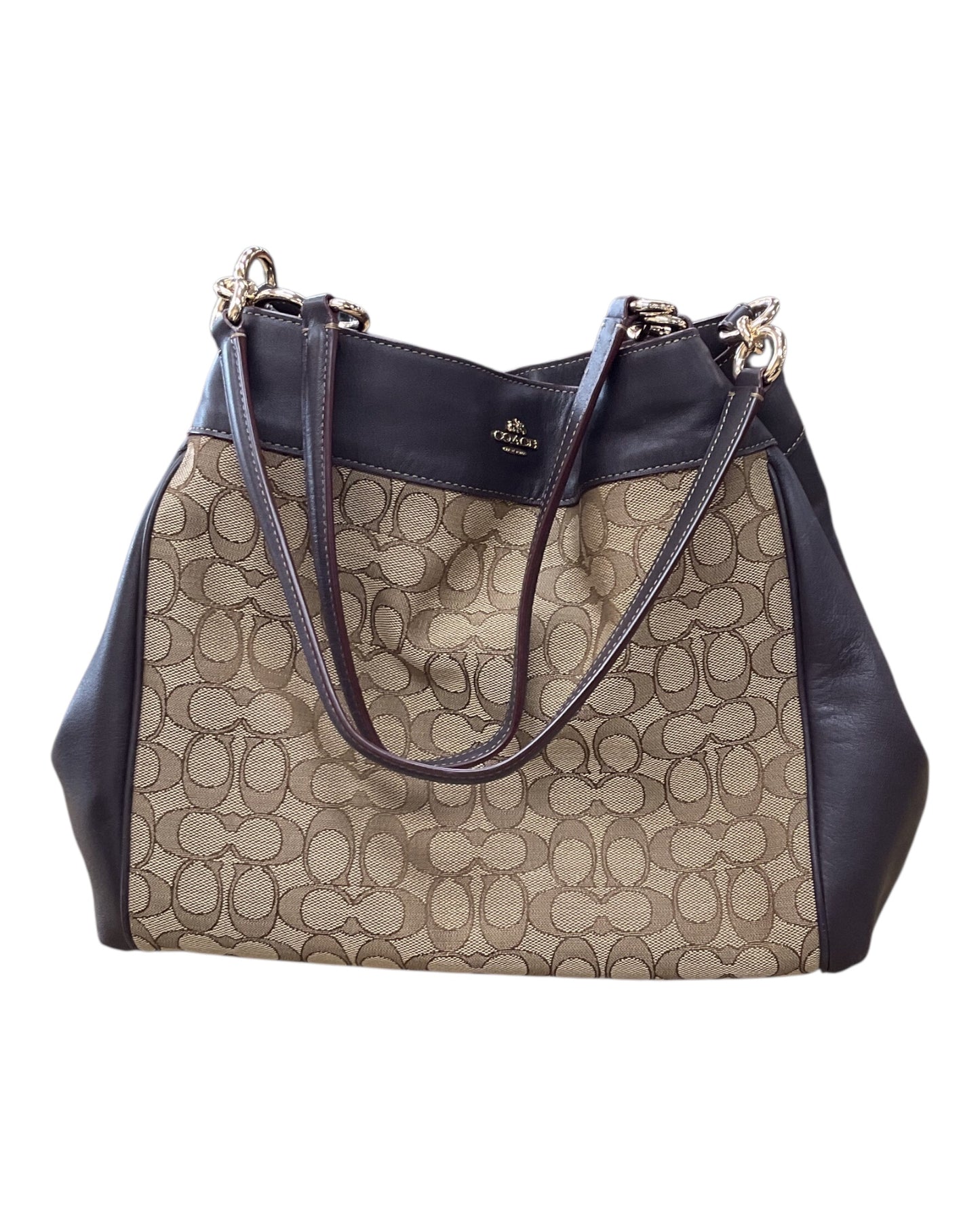 Handbag Designer By Coach In Black & Brown, Size:Medium