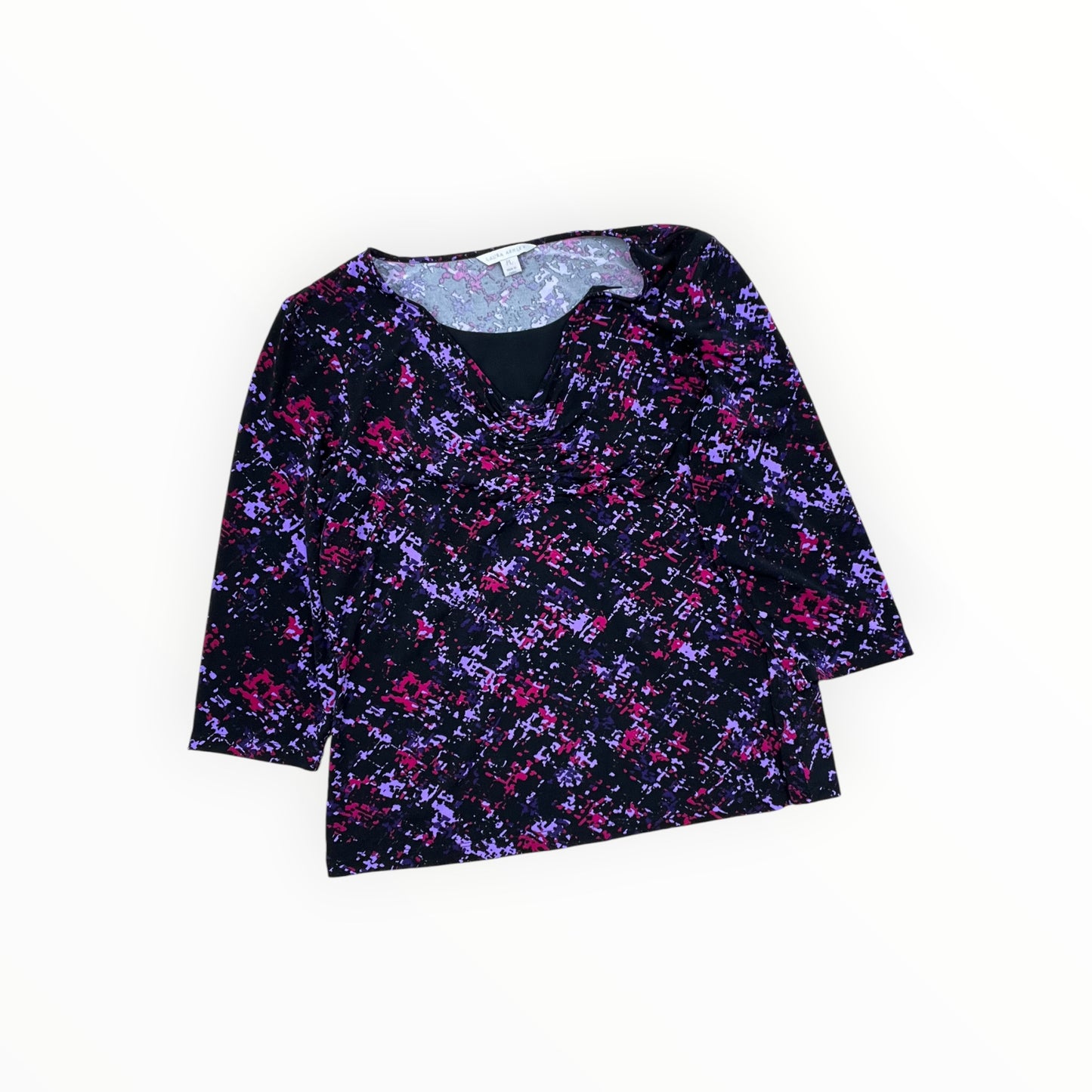 Top 3/4 Sleeve By Laura Ashley In Black & Purple, Size:Lp