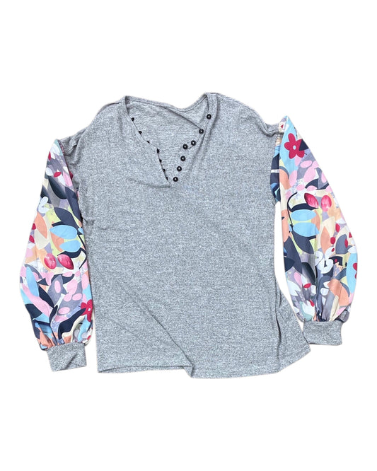 Top Ls By Clothes Mentor In Grey & Pink, Size:S
