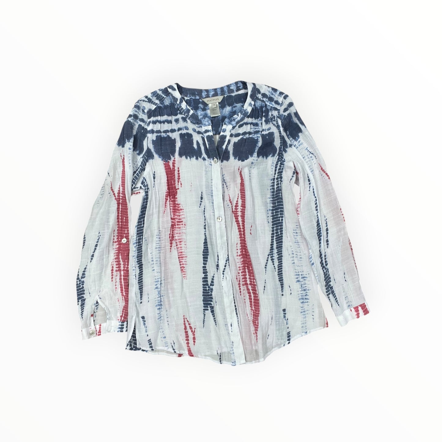 Blouse Ls By Multiples In Blue Red & White, Size:M