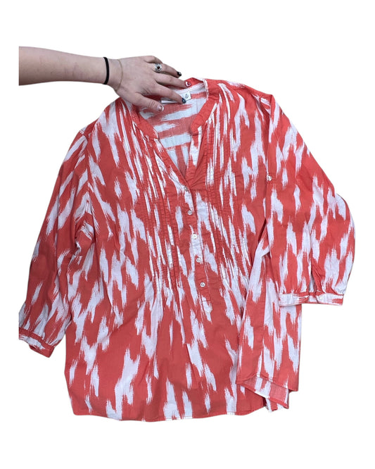Top 3/4 Sleeve By St Johns Bay In Orange & White, Size:2X