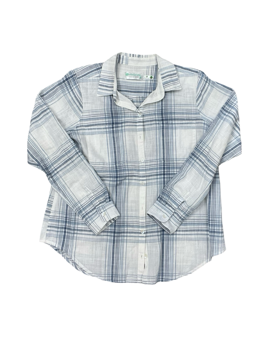 Blouse Ls By Aventura In Blue & White, Size:M