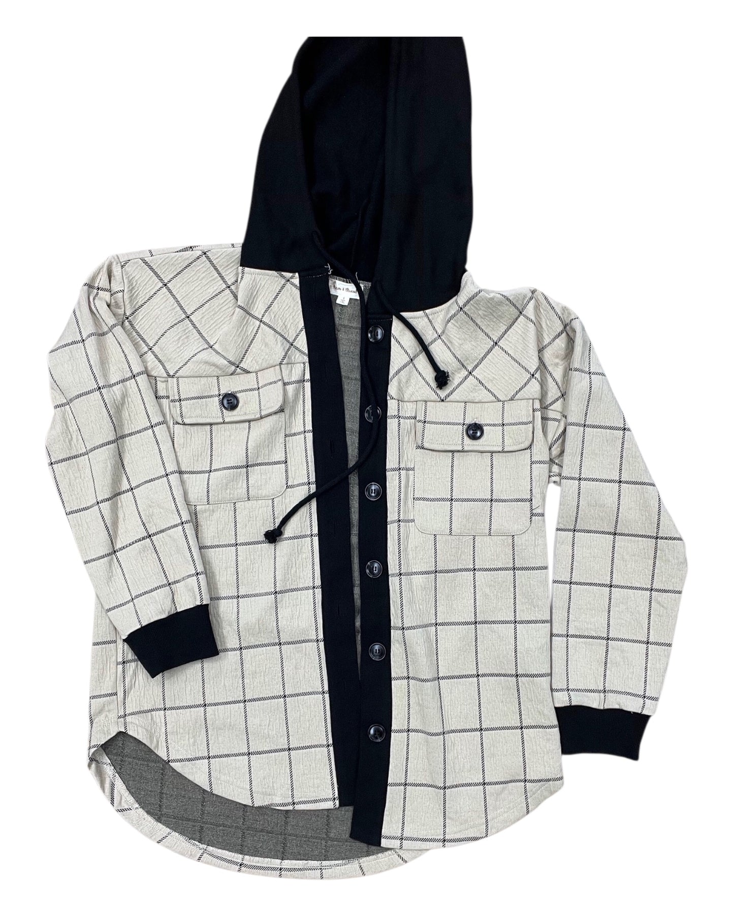Jacket Shirt By Hem & Thread In Black & Cream, Size:S