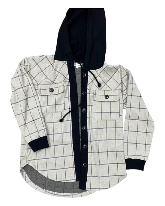 Jacket Shirt By Hem & Thread In Black & Cream, Size:S