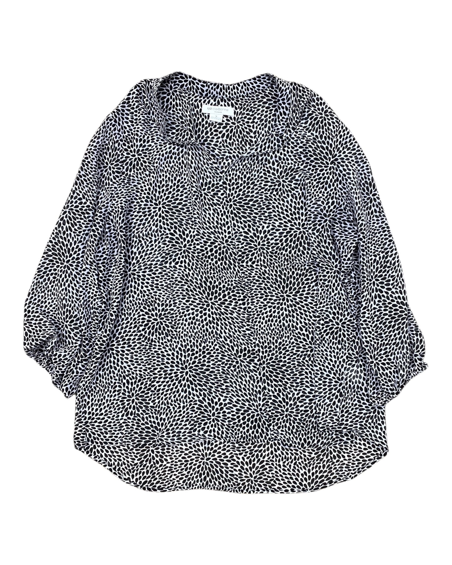 Top 3/4 Sleeve By Liz Claiborne In Black & White, Size:1X