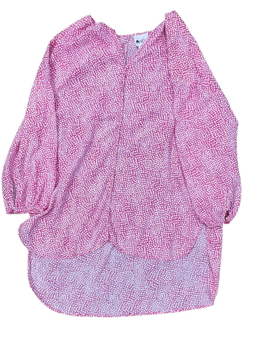 Top 3/4 Sleeve By Stylus In Pink & White, Size:M