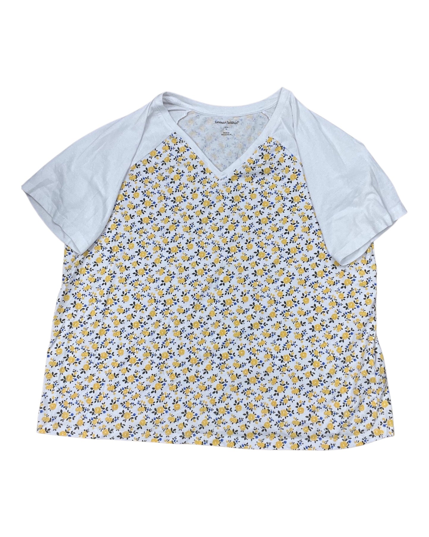Top Ss By Woman Within In White & Yellow, Size:2X