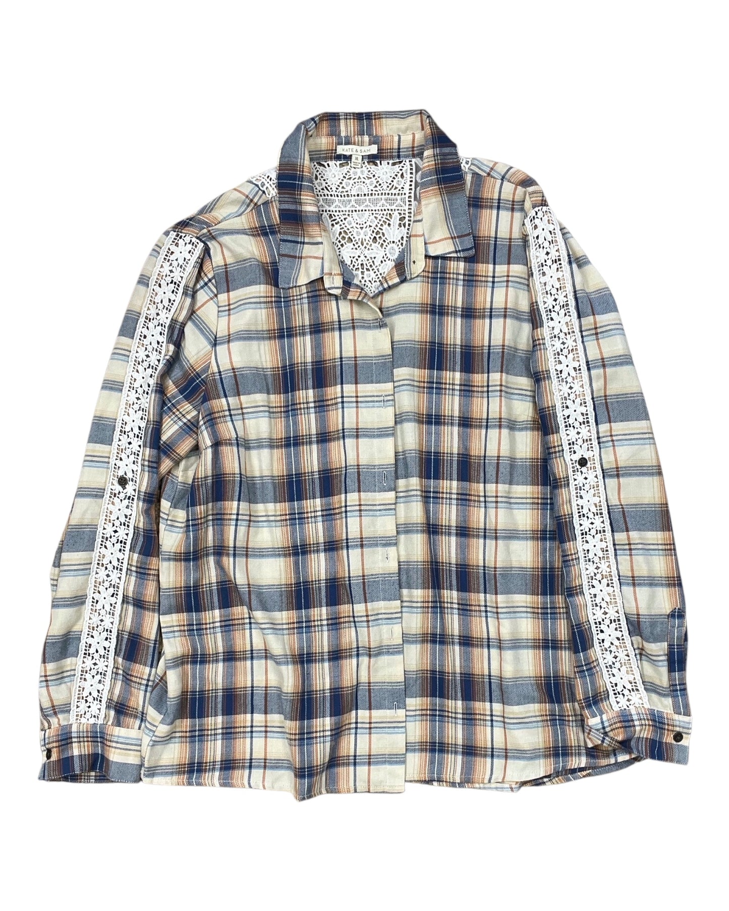 Blouse Ls By Clothes Mentor In Blue & Cream, Size:Xl
