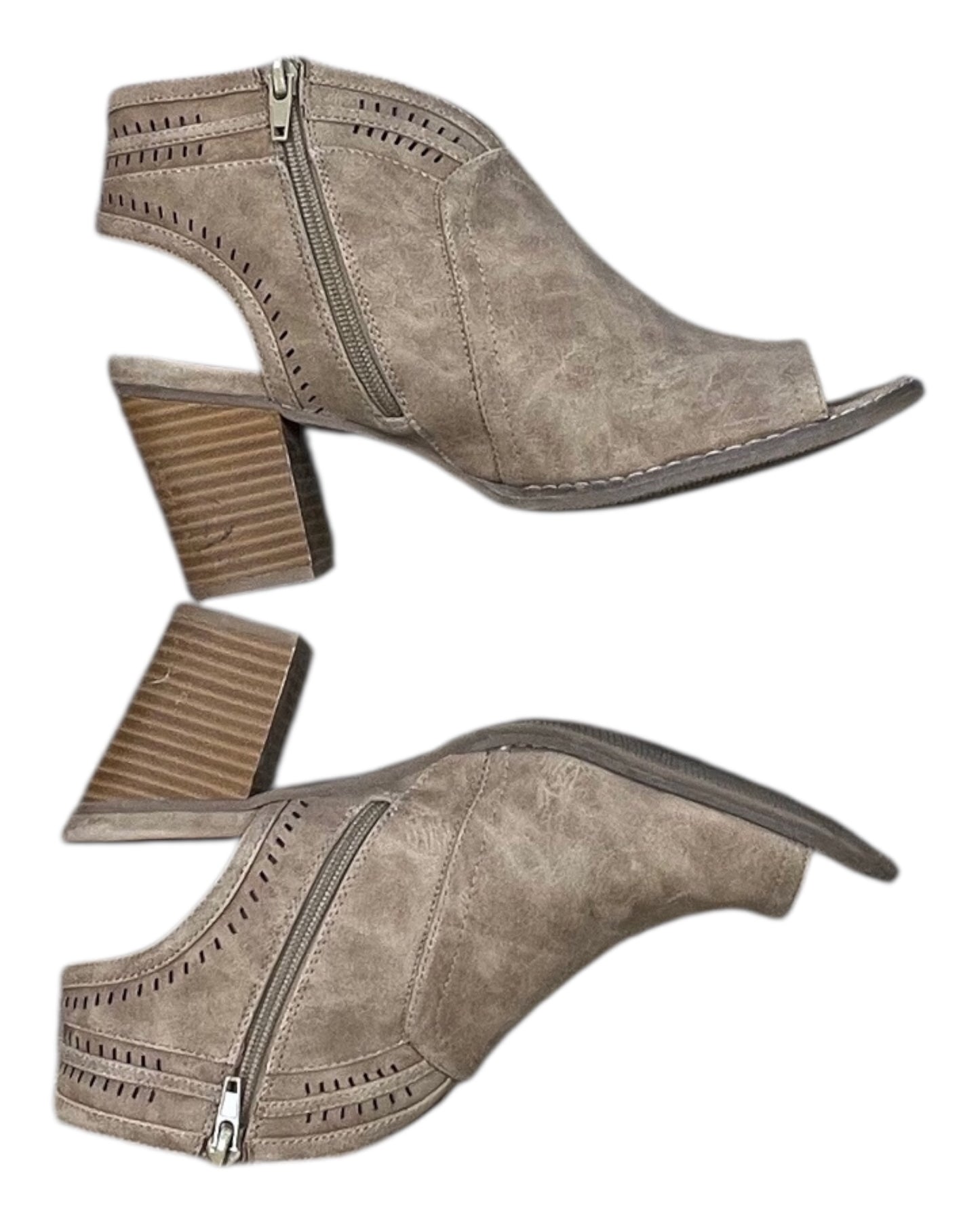 Sandals Heels Block By Ruff Hewn In Tan, Size:10