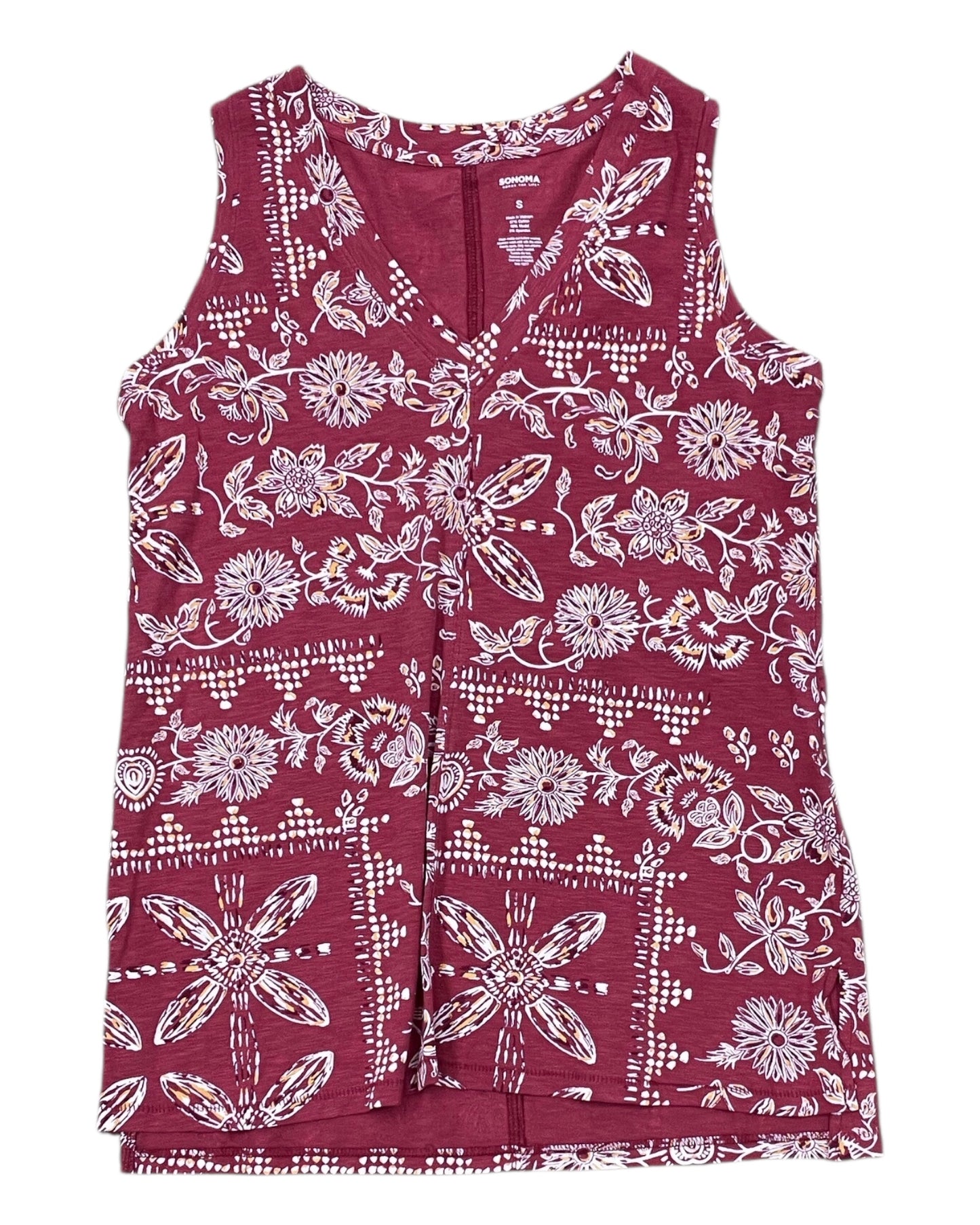 Top Sleeveless By Sonoma In Red & Yellow, Size:S