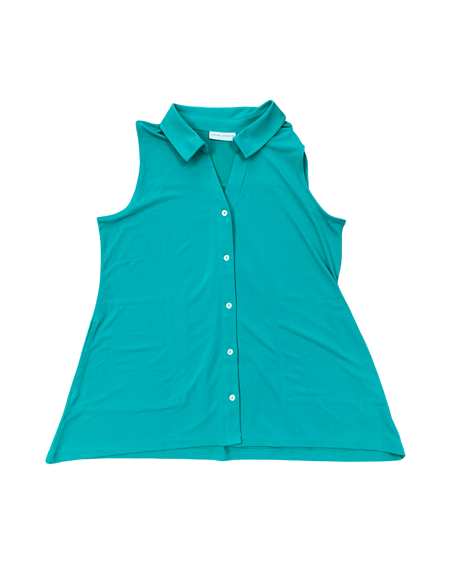 Blouse Sleeveless By Susan Graver In Green, Size:M