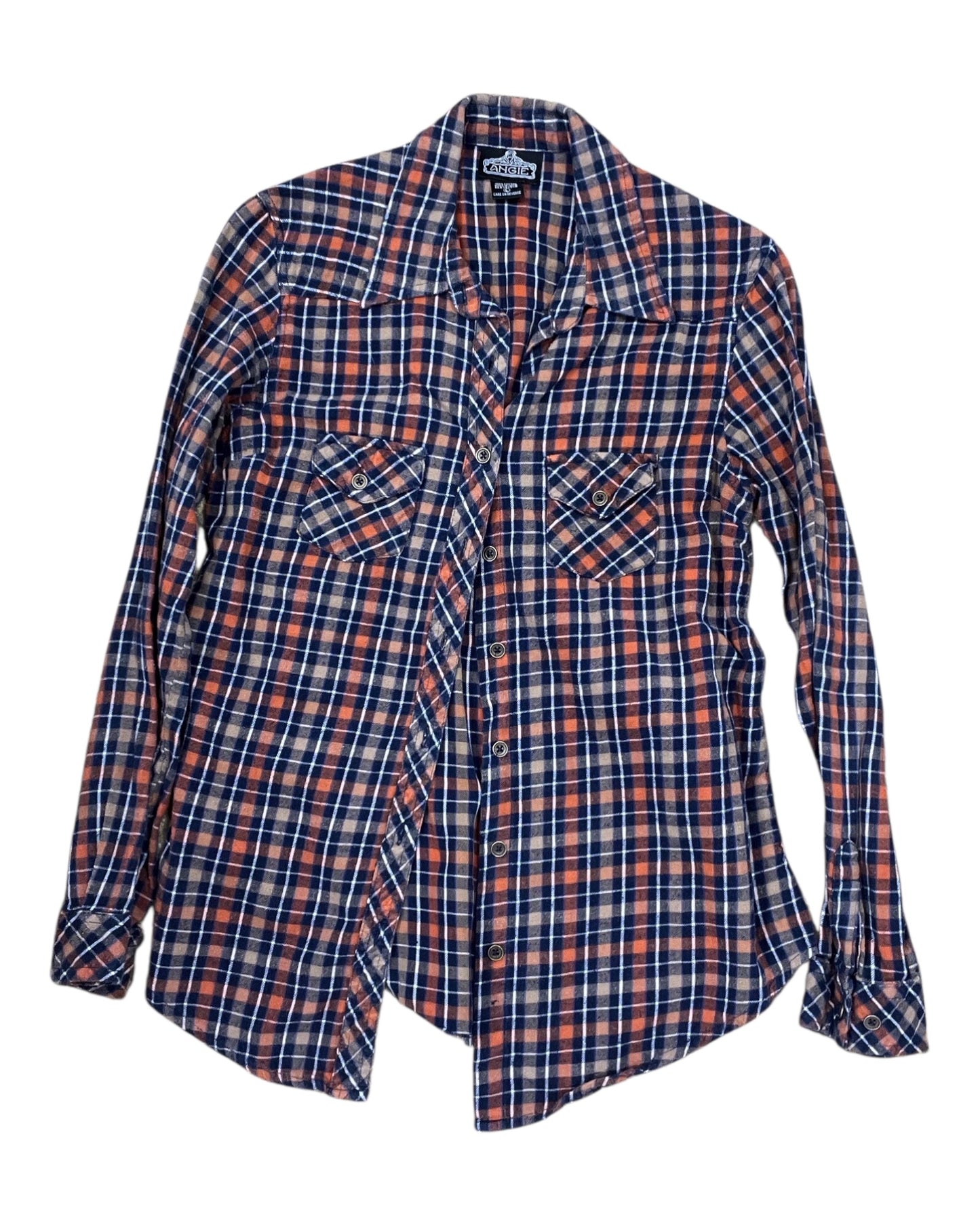 Blouse Ls By Angie In Blue & Orange, Size:L