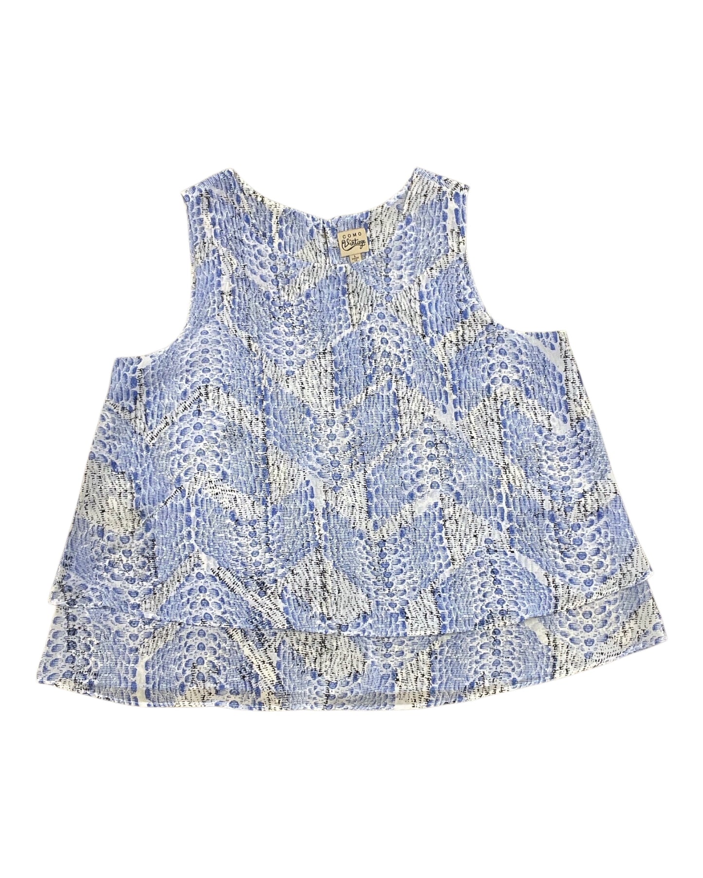 Top Sleeveless By Como Vintage In Blue & White, Size:L