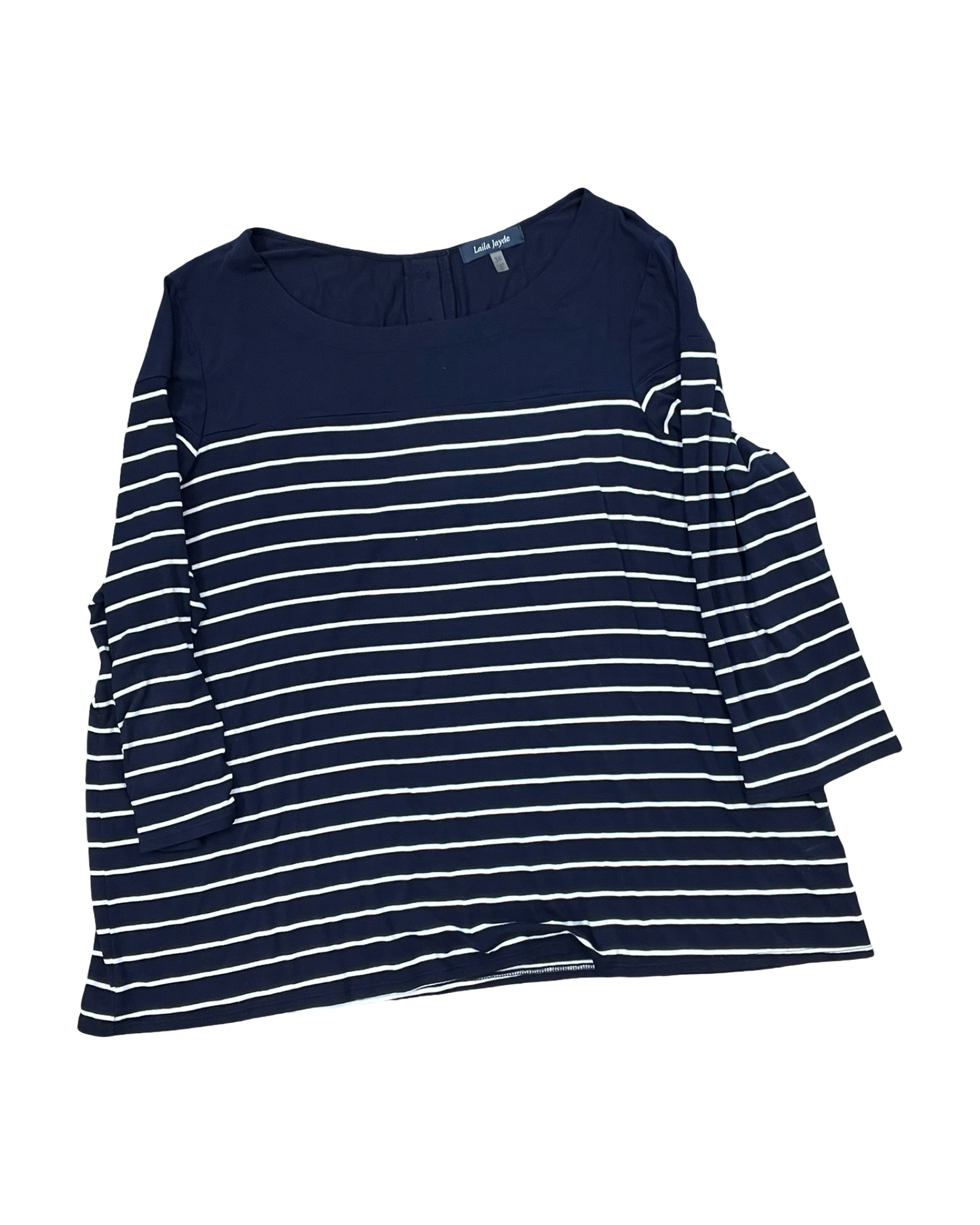 Top 3/4 Sleeve By Clothes Mentor In Blue & White, Size:3X