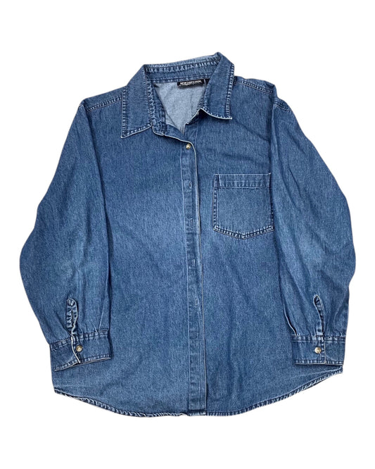 Blouse Ls By New Directions In Blue Denim, Size:2X