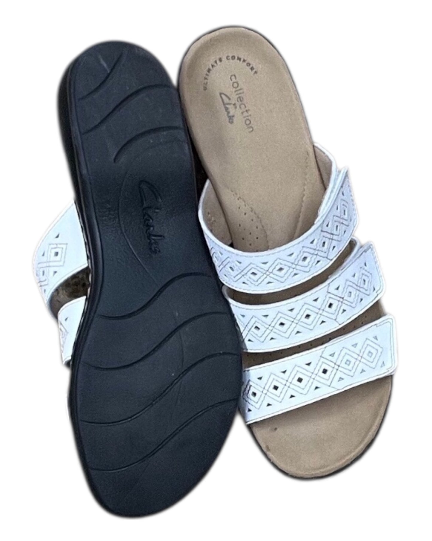 Sandals Flats By Clarks In White, Size:9.5