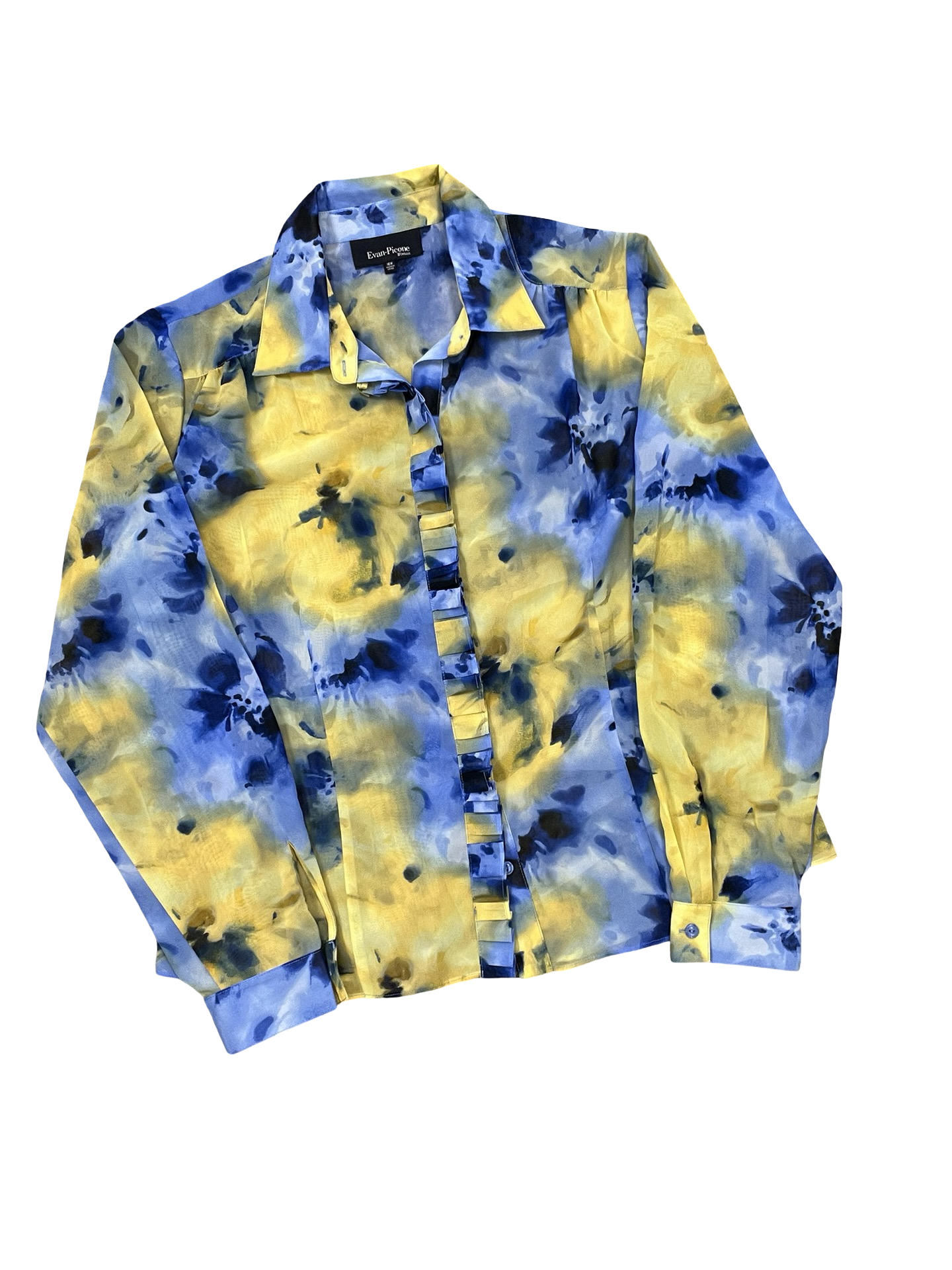 Blouse Ls By Evan-Picone In Blue & Yellow, Size:Xl