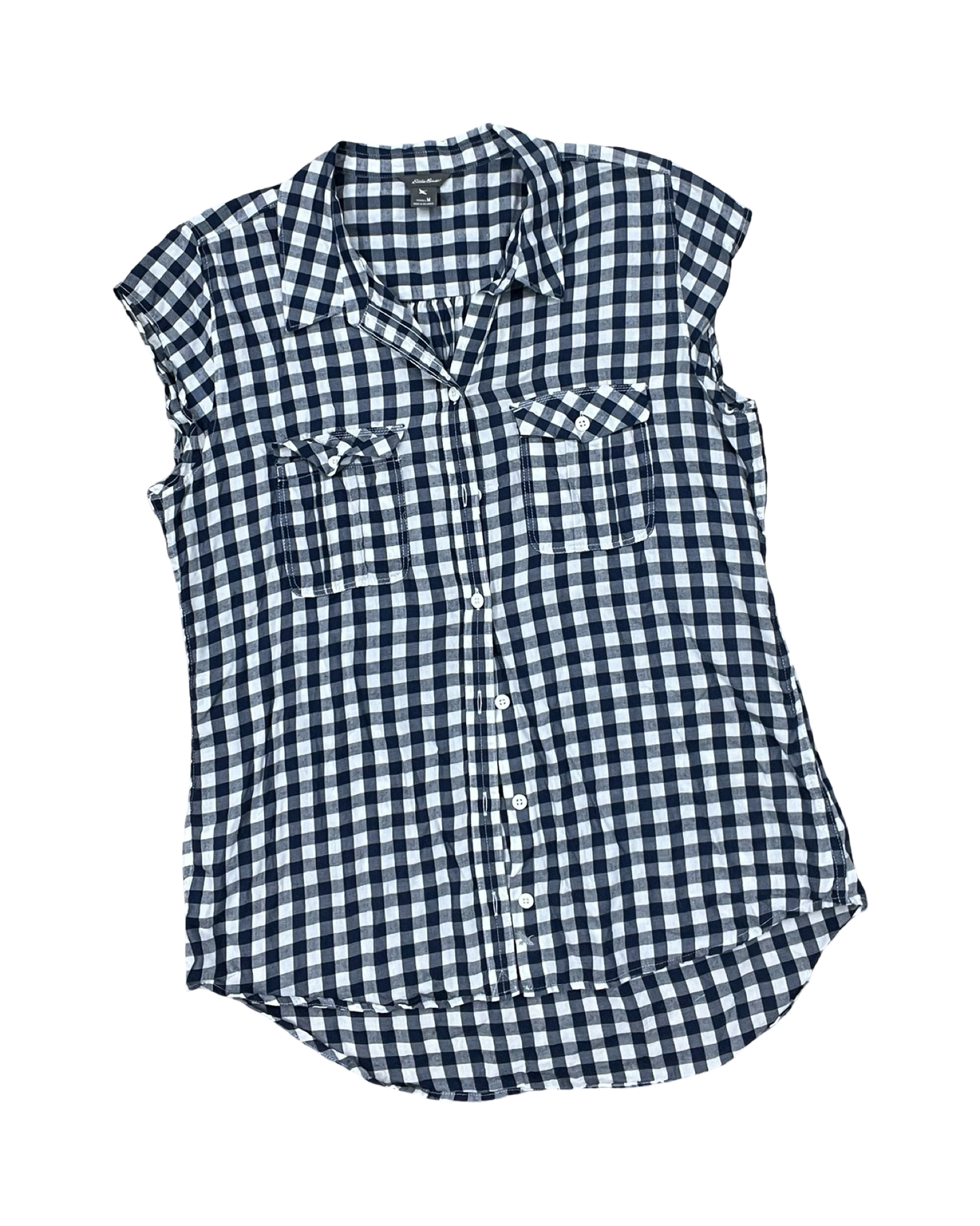 Blouse Ss By Eddie Bauer In Blue & White, Size:M