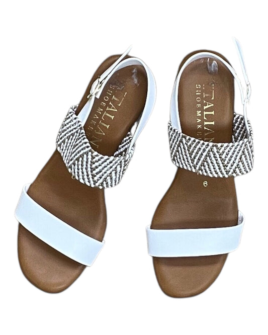 Sandals Heels Block By Italian Shoemakers In White, Size:6