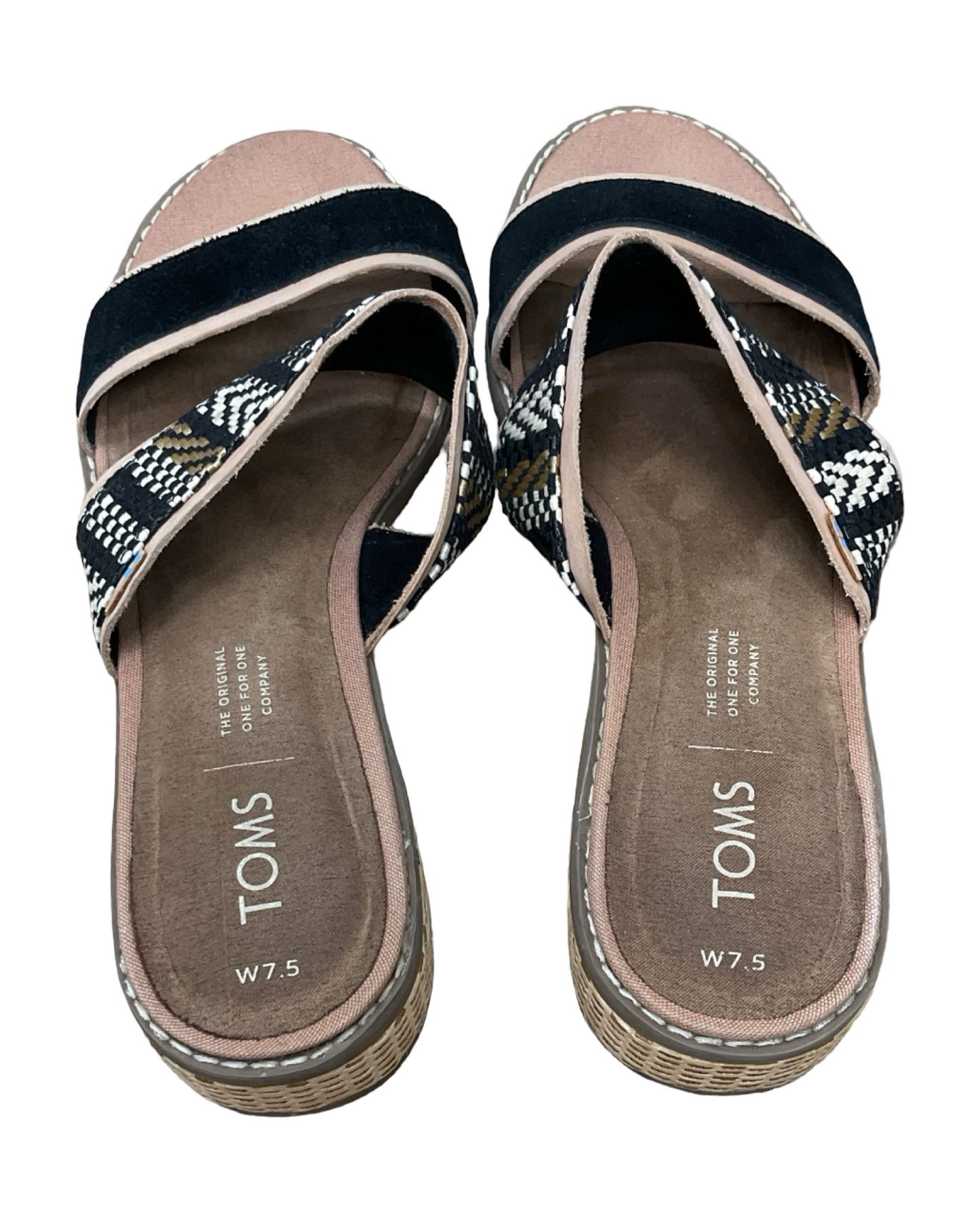 Sandals Flats By Toms In Black & Tan, Size:7.5
