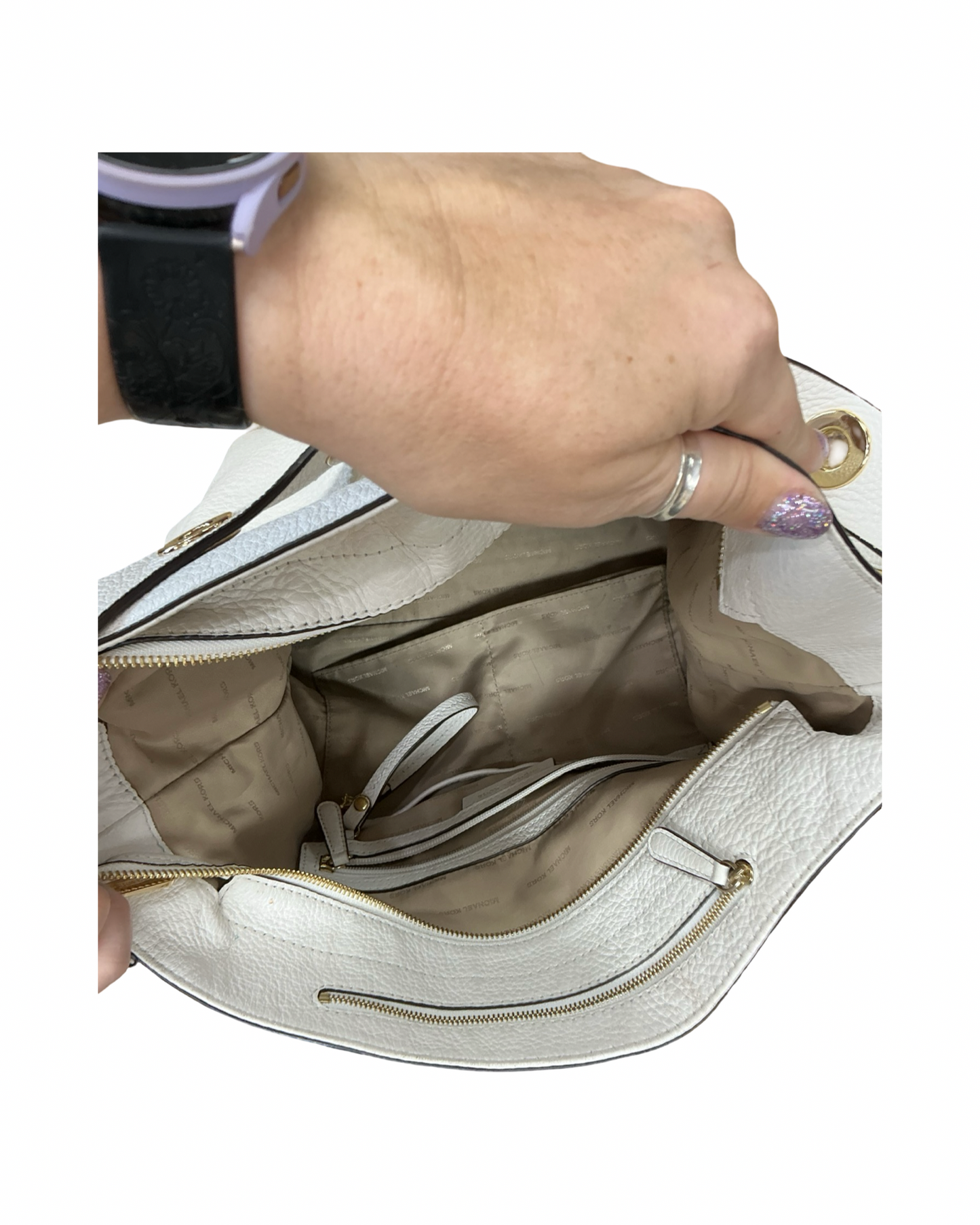 Handbag Designer By Michael Kors In White, Size:Large