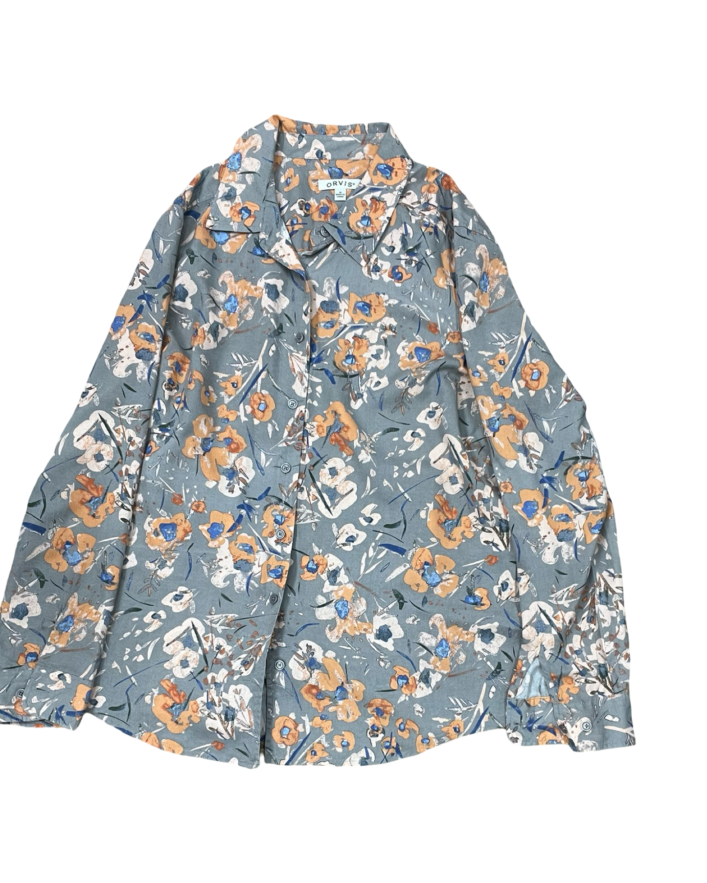 Blouse Ls By Orvis In Grey & Orange, Size:M