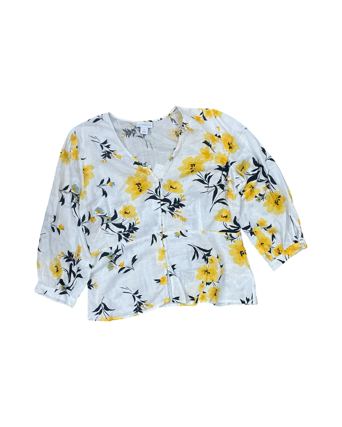 Blouse Ss By Liz Claiborne In White & Yellow, Size:S