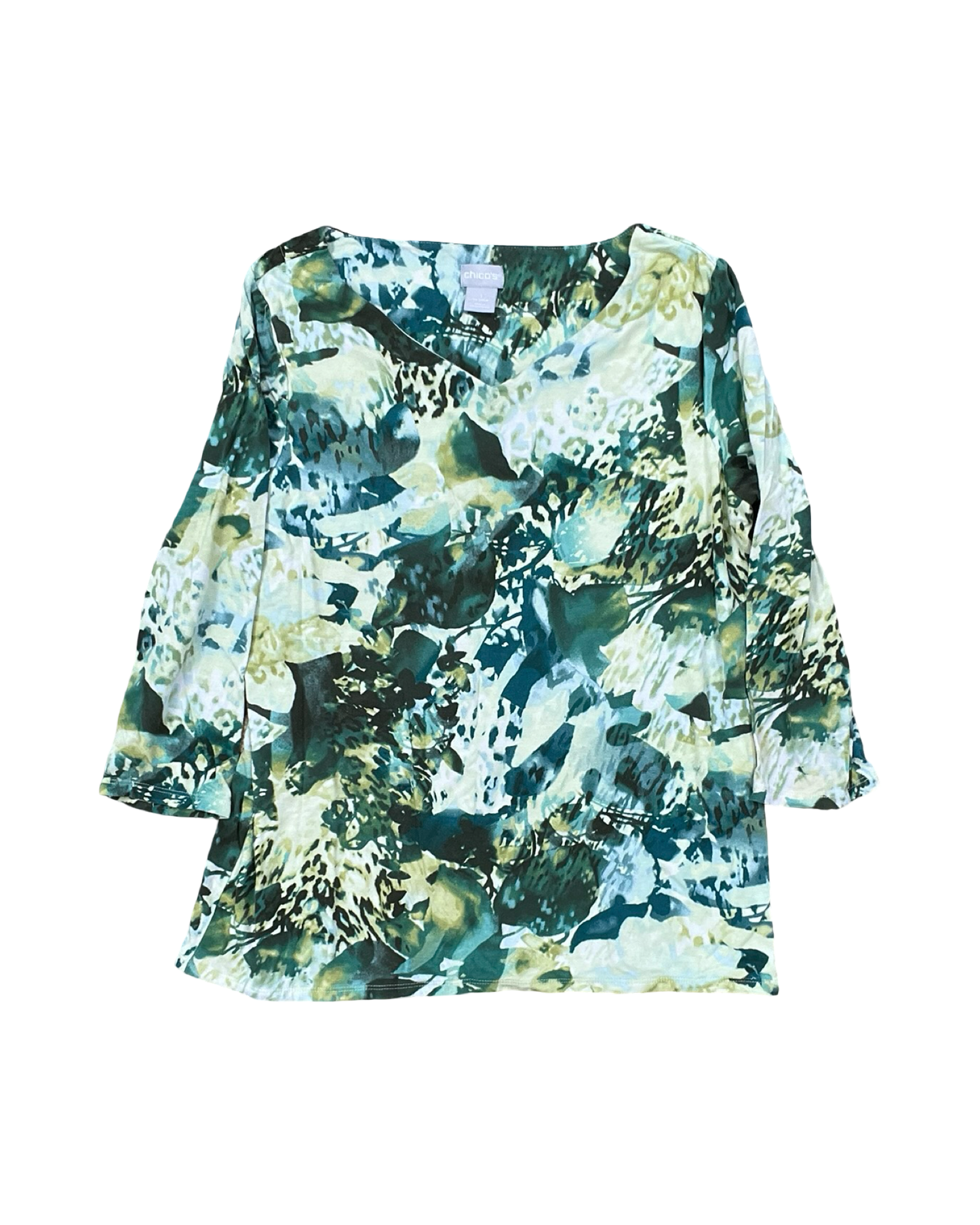 Top 3/4 Sleeve By Chicos In Green, Size:M