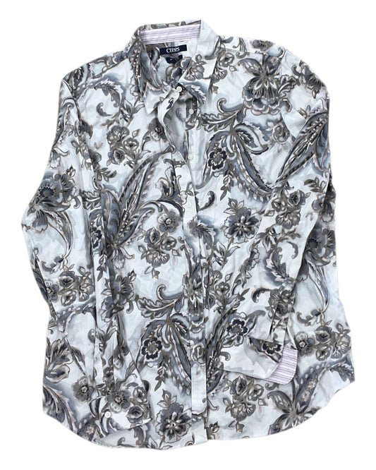 Blouse Ls By Chaps In Cream & Grey, Size:Xl
