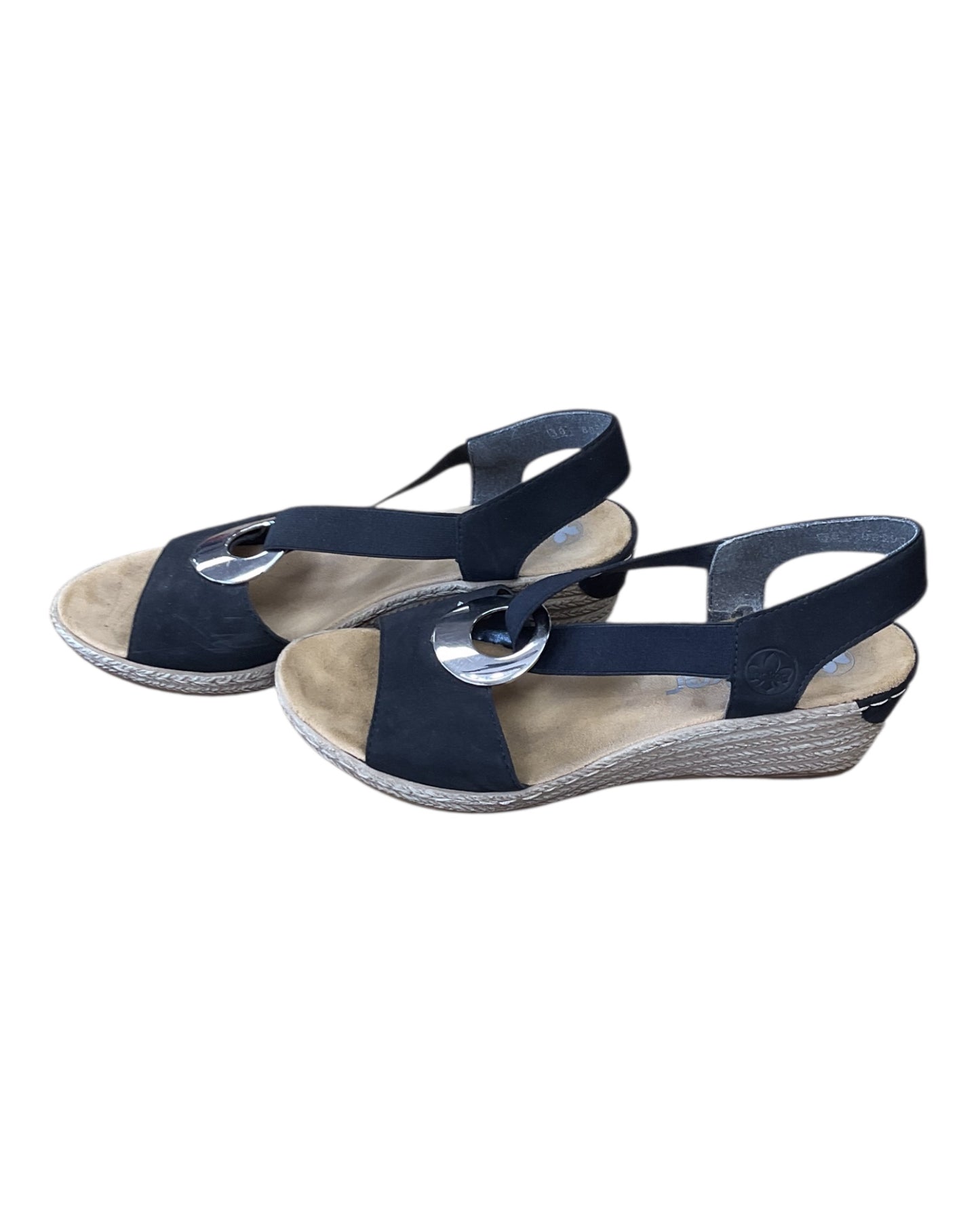 Sandals Heels Wedge By Riekers In Black & Tan, Size:7.5
