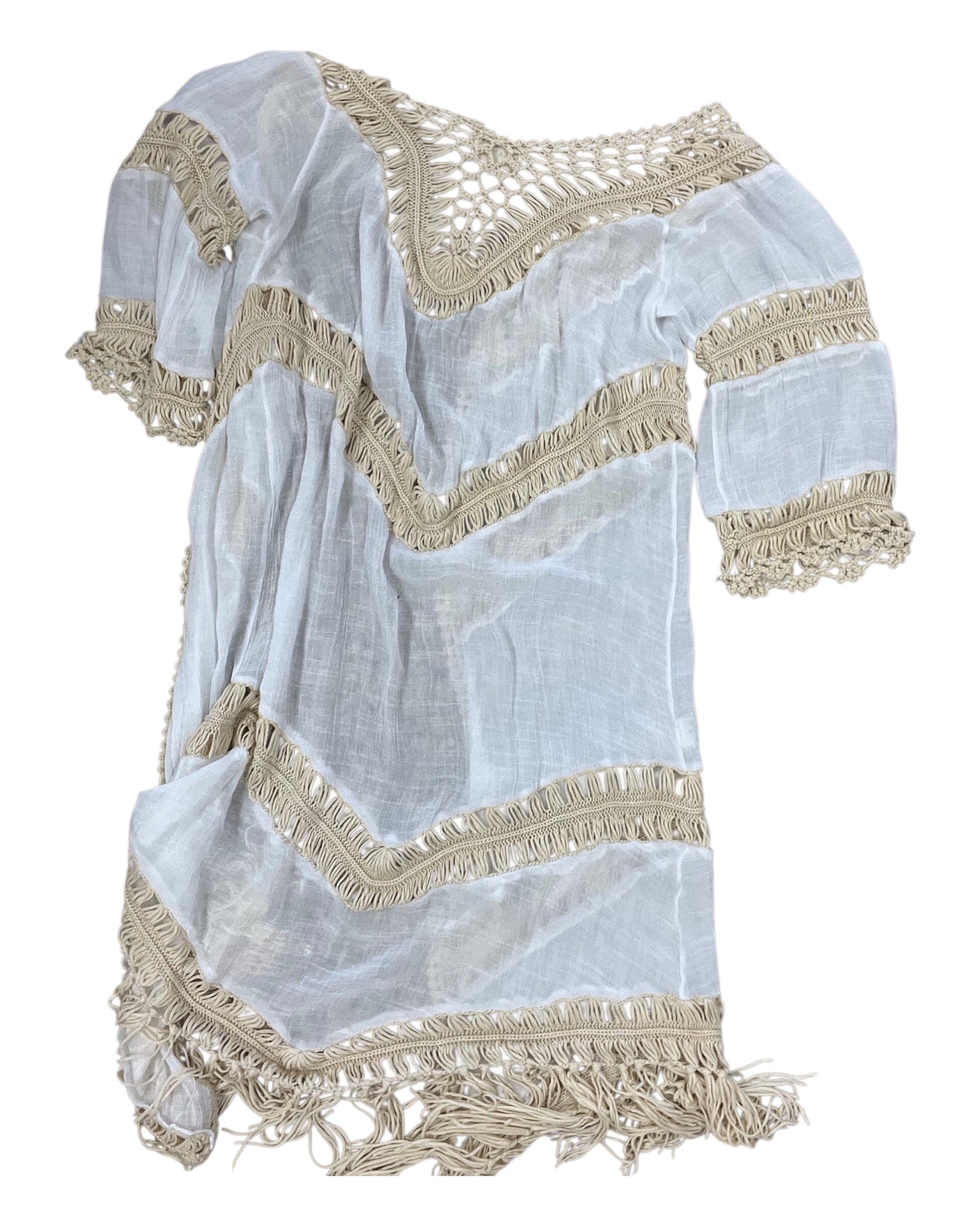 Cardigan By Dreamers In Cream & White, Size:M