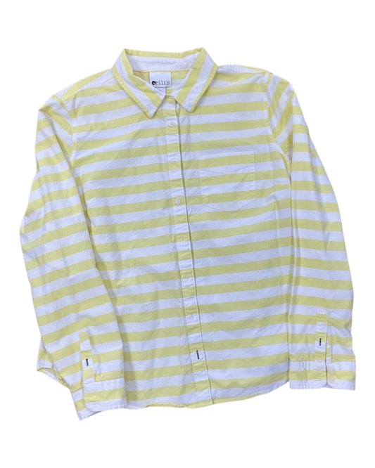Blouse Ls By Stylus In White & Yellow, Size:Xl