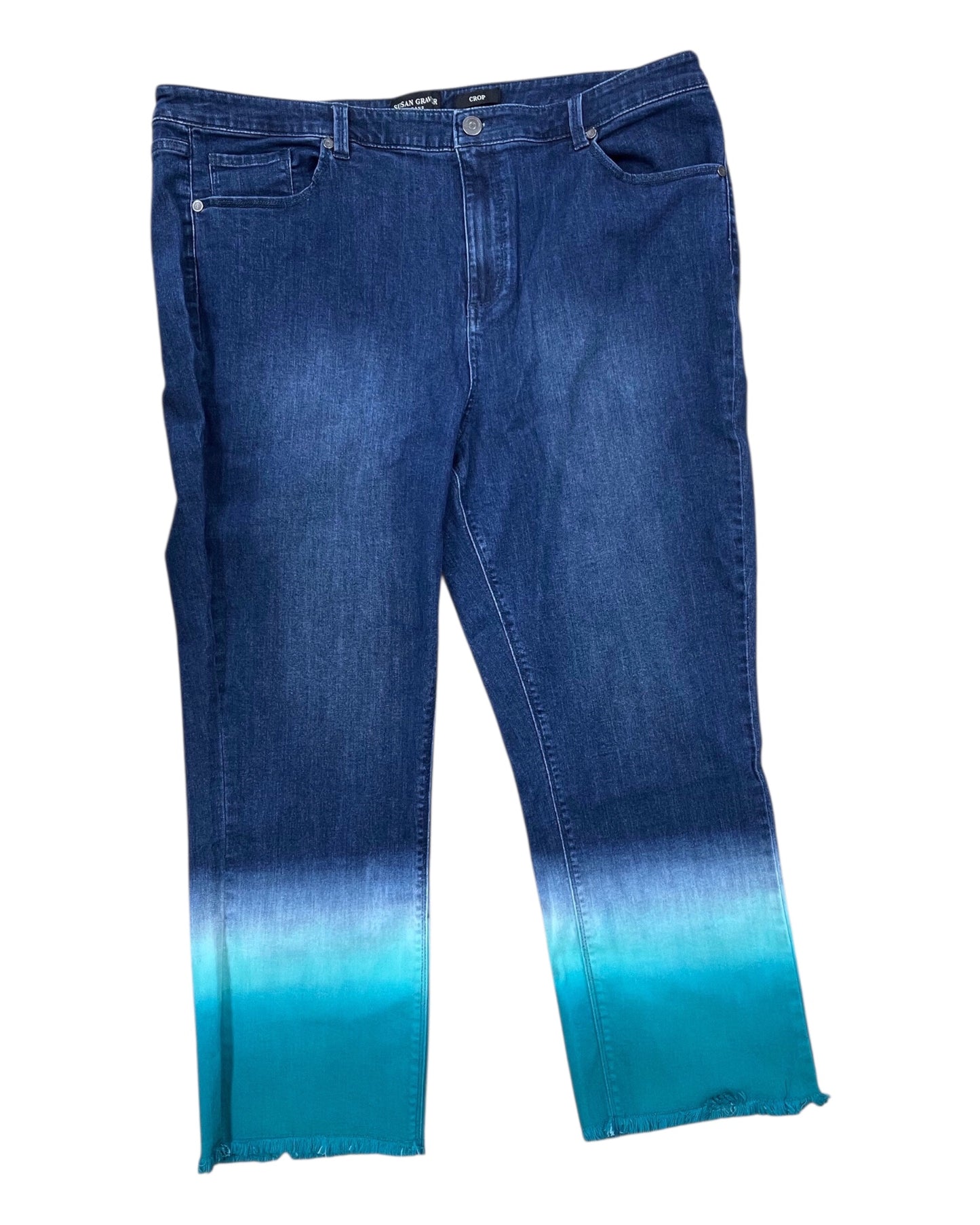 Jeans Cropped By Susan Graver In Blue Denim, Size:20