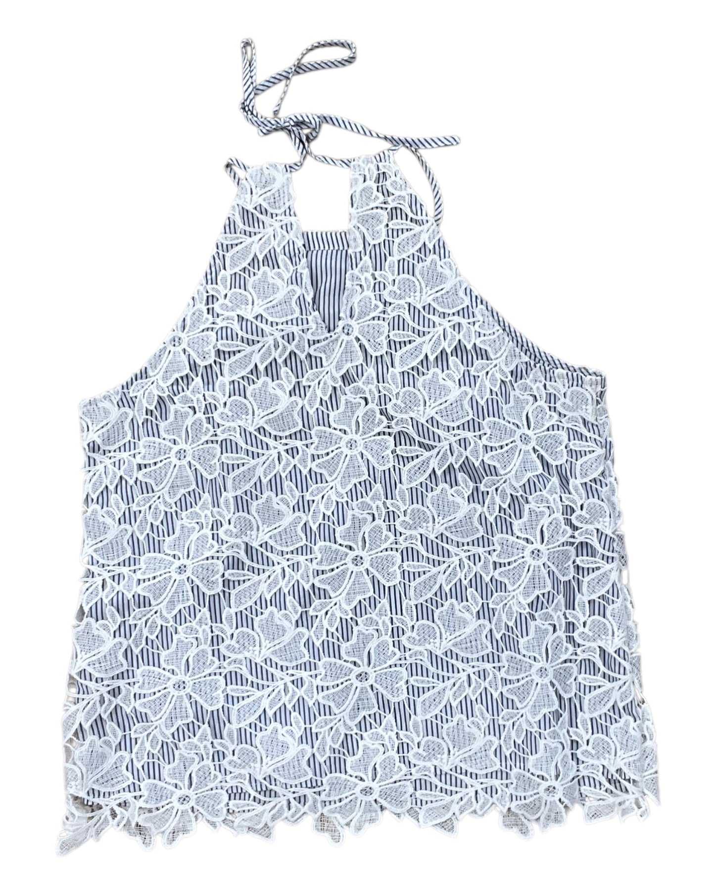 Top Sleeveless By Adiva In Blue & White, Size:S