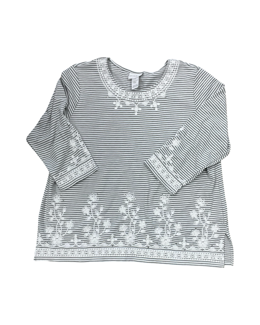 Top 3/4 Sleeve By Alfred Dunner In Grey & White, Size:Xl