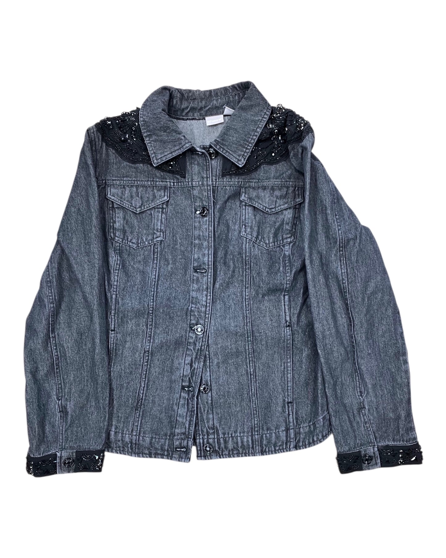 Jacket Denim By Chicos In Black Denim, Size:1X