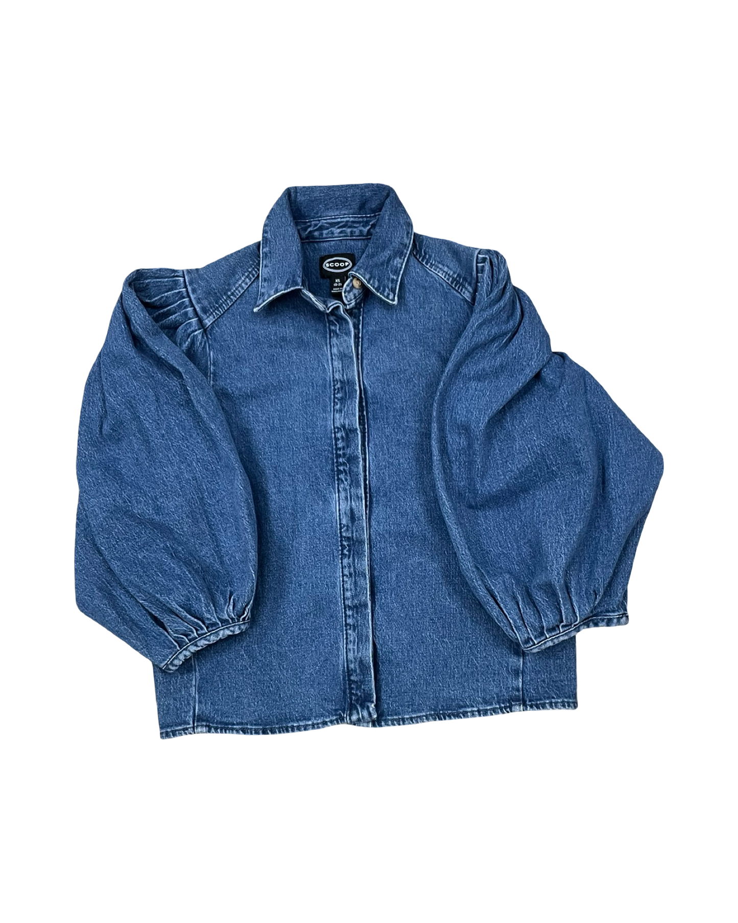 Blouse Ls By Scoop In Blue Denim, Size:Xs