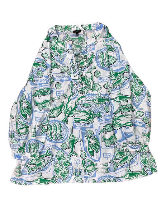 Top 3/4 Sleeve By Talbots In Blue & Green, Size:Xl