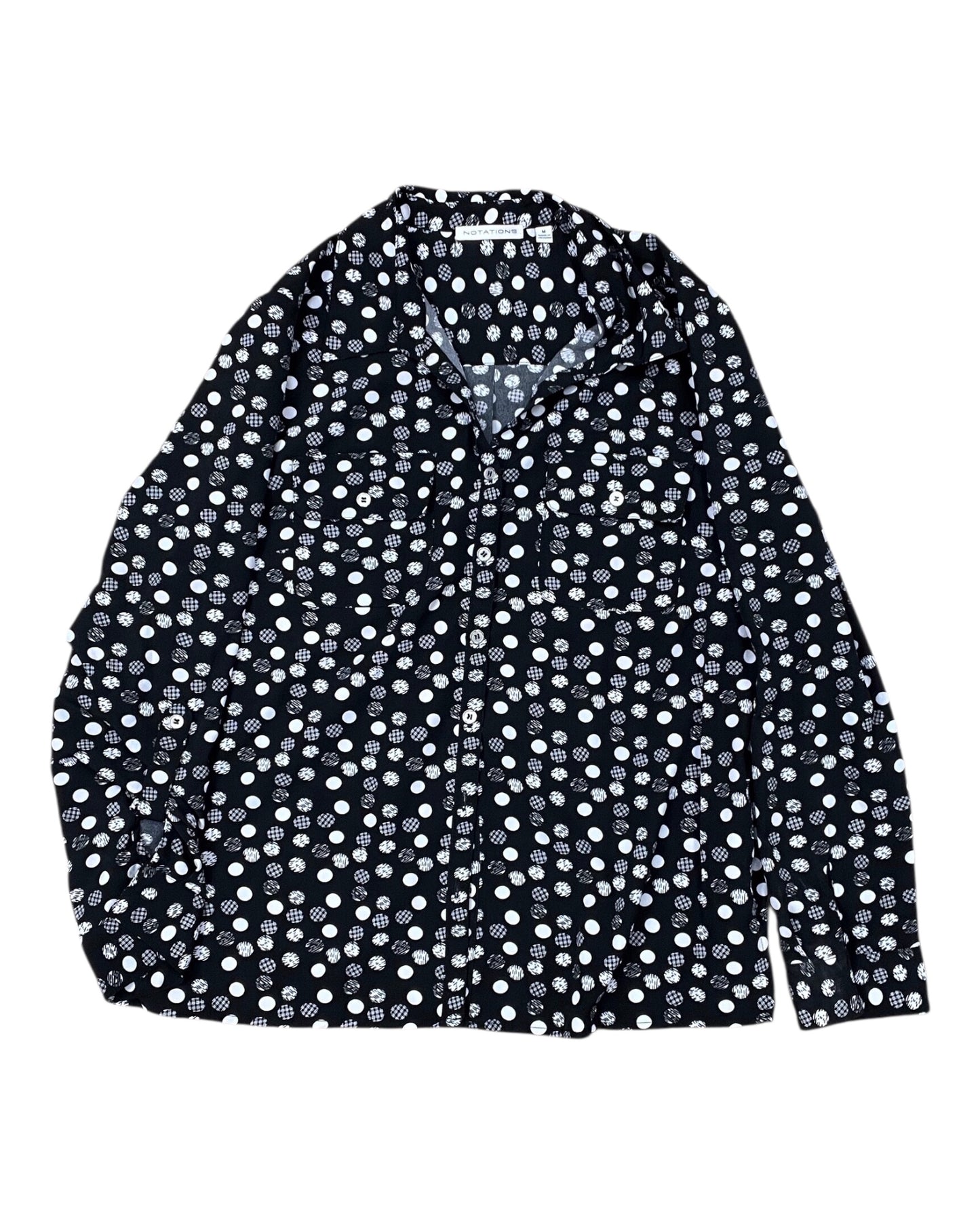 Blouse Ls By Notations In Black & White, Size:M