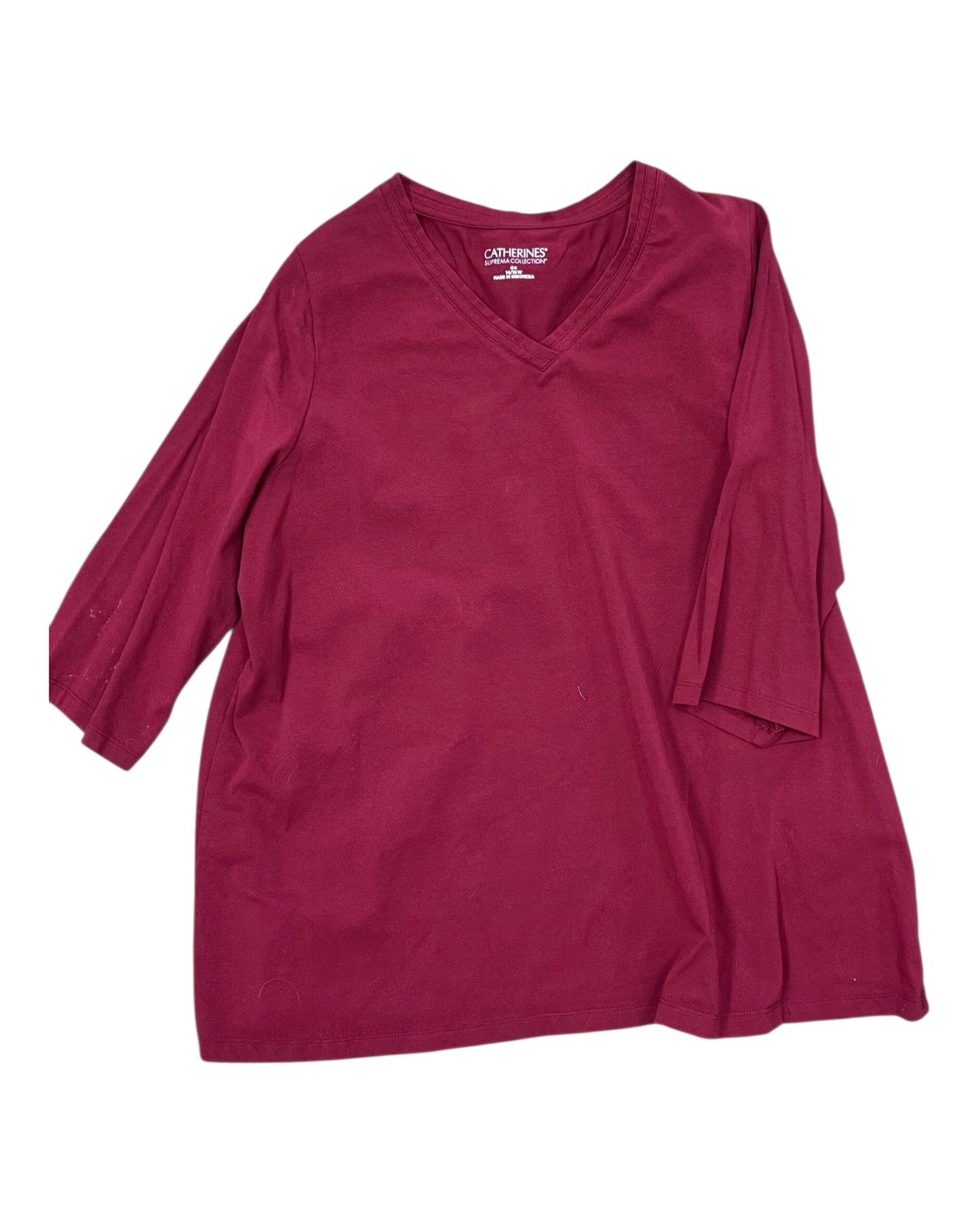 Top 3/4 Sleeve By Catherines In Red, Size:Xl