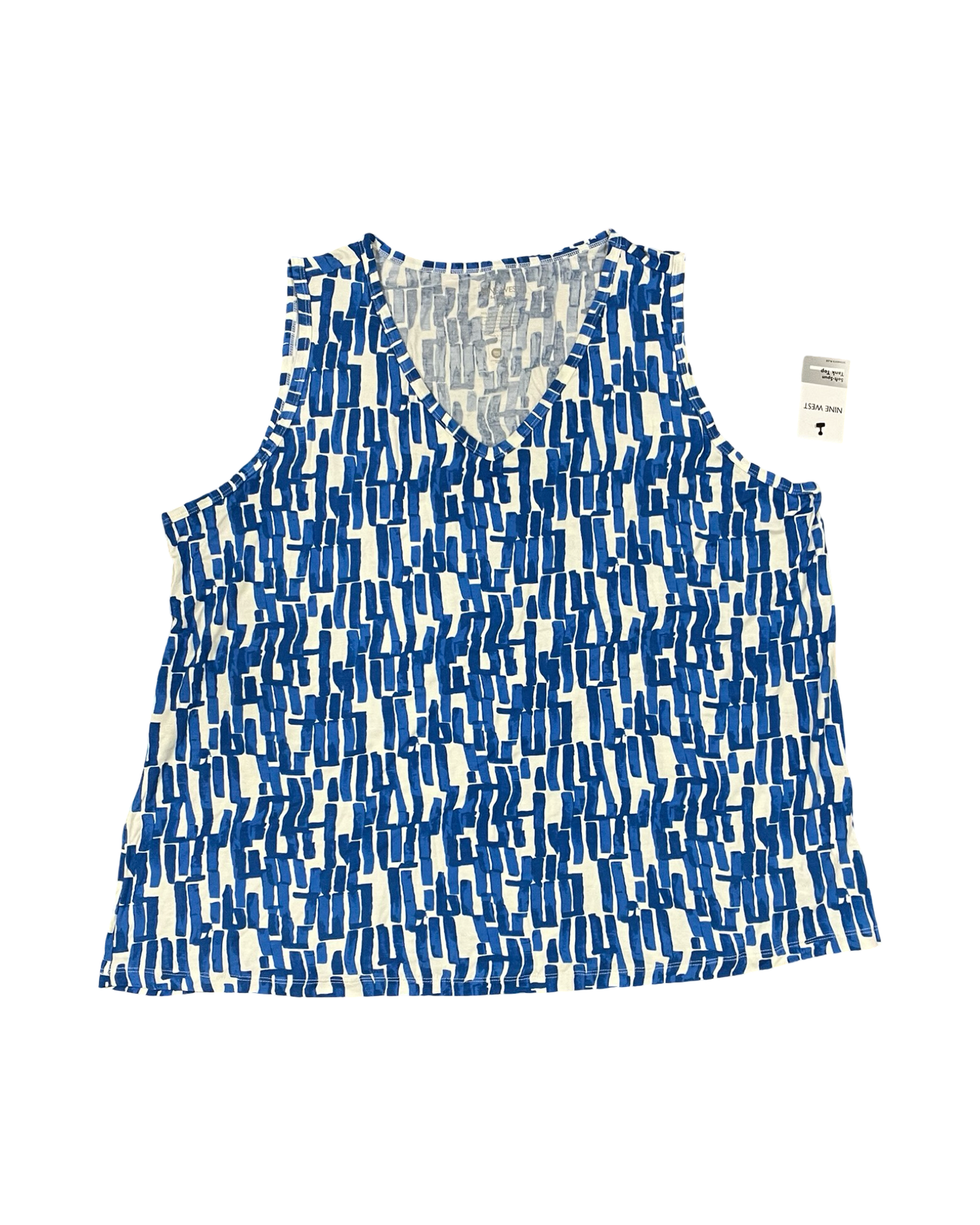 Top Sleeveless By Nine West In Blue & White, Size:2X