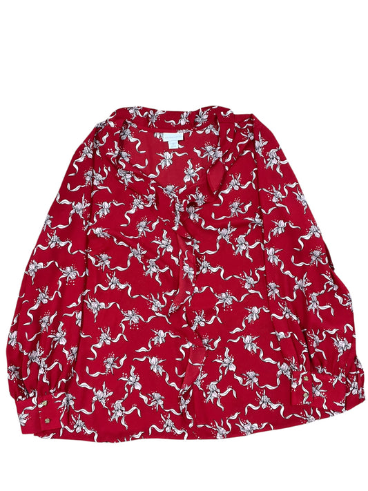 Top Ls By Liz Claiborne In Red & White, Size:1X