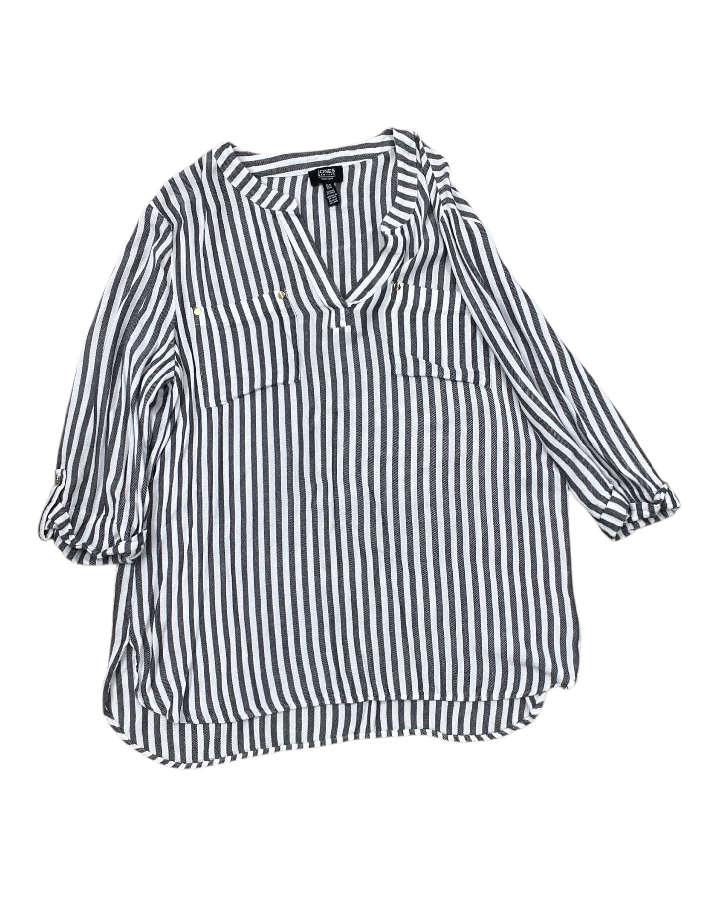 Top 3/4 Sleeve By Jones New York In Grey & White, Size:M