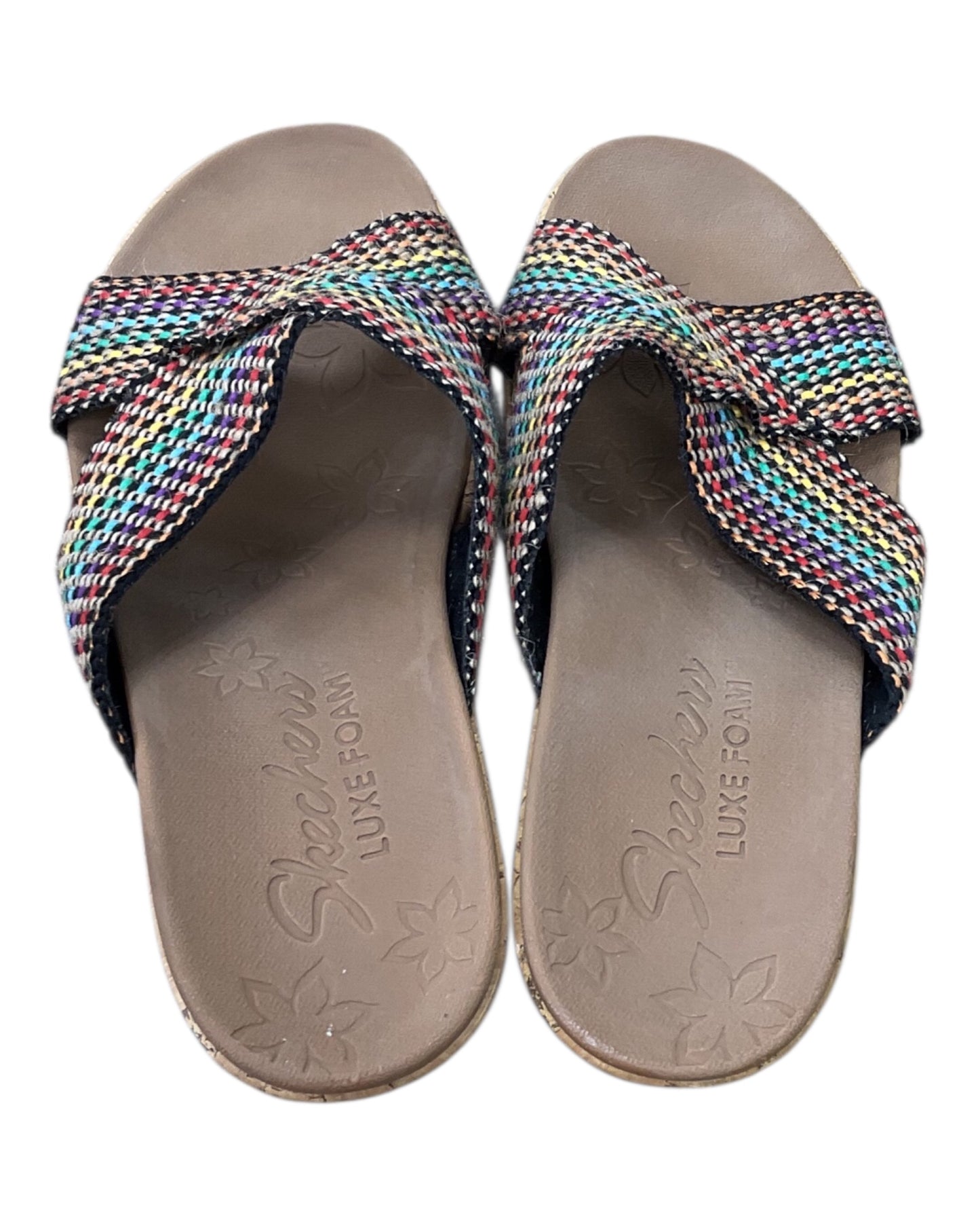 Sandals Heels Wedge By Skechers In Rainbow Print, Size:8